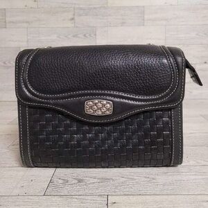 Women's Brighton Western Woven Black Leather Medium Shoulder Bag Purse